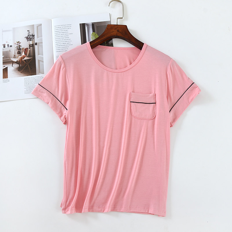 심플한 일본식 여성 모달 반팔 잠옷 홈웨어 탑 루즈하고 다재다능하며 캐주얼하고 야외에서 착용 가능 여성 여름