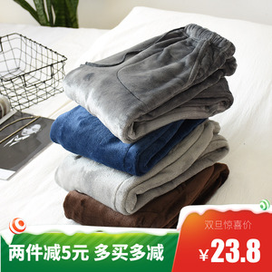 睡裤女长裤春秋珊瑚绒加厚男法兰绒暖暖裤水貂绒家居裤大码可外穿