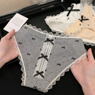海盐秘岛甜美日系印花蕾丝纯欲风舒适低腰蝴蝶纯棉裆女士三角内裤