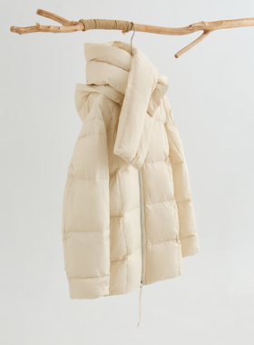 J*三DE*奶浮浮~云朵白鹅绒羽绒服带围巾女秋冬中长款小个子加厚