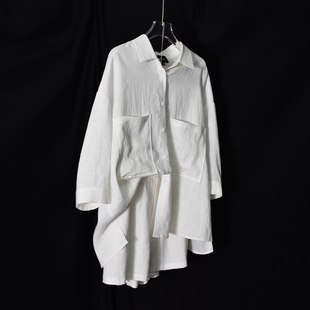 慵懒老钱风~纯亚麻衬衫短裤套装女夏宽松轻薄防晒小个子一整套白C