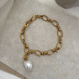 VIA途经欧美复古中古老钱风天然淡水真珍珠不褪色掉色钛钢手链女
