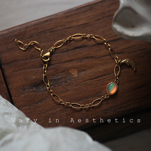 途经天然火彩欧泊欧珀澳宝蛋白石轻奢精致复古法式 不褪色手链手饰