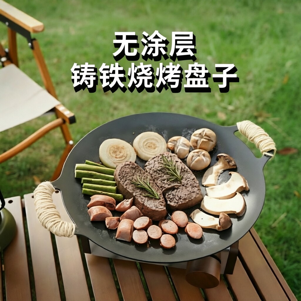 韩式铸铁户外烤盘韩式烤肉盘卡式炉烧烤盘铁板烤肉家用无涂层煎盘