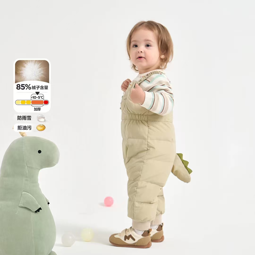 可开档婴儿羽绒服连体衣背带裤冬季新款男女童加厚保暖外出服宝宝