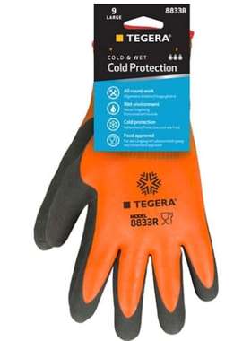 Tegera 8833R-7 灰色橙色聚酯内衬丙烯酸工作手套 7号乳胶涂层