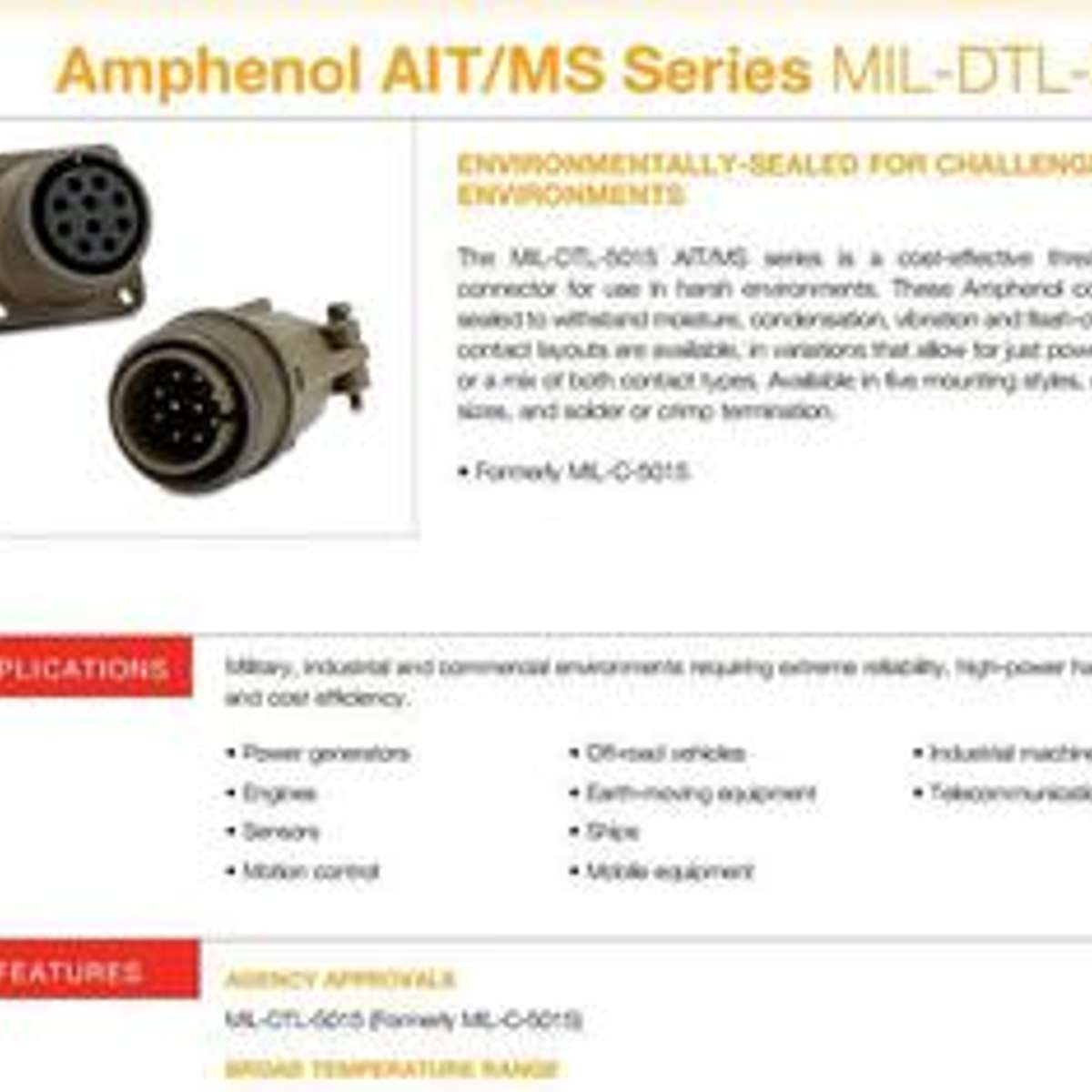 AMPHENOL/AIT0-18-11SC-B30连接器MIL-C-5015系列5P