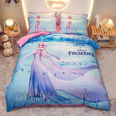 艾莎牛奶绒四件套公主女孩卡通儿童冬天三件套床笠款定制0.9m1.35