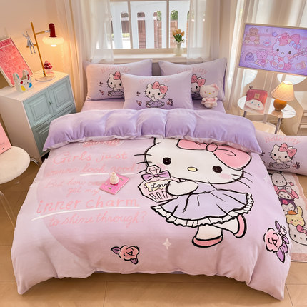 HelloKitty牛奶绒四件套女孩冬天保暖珊瑚法莱绒被套床笠美乐蒂