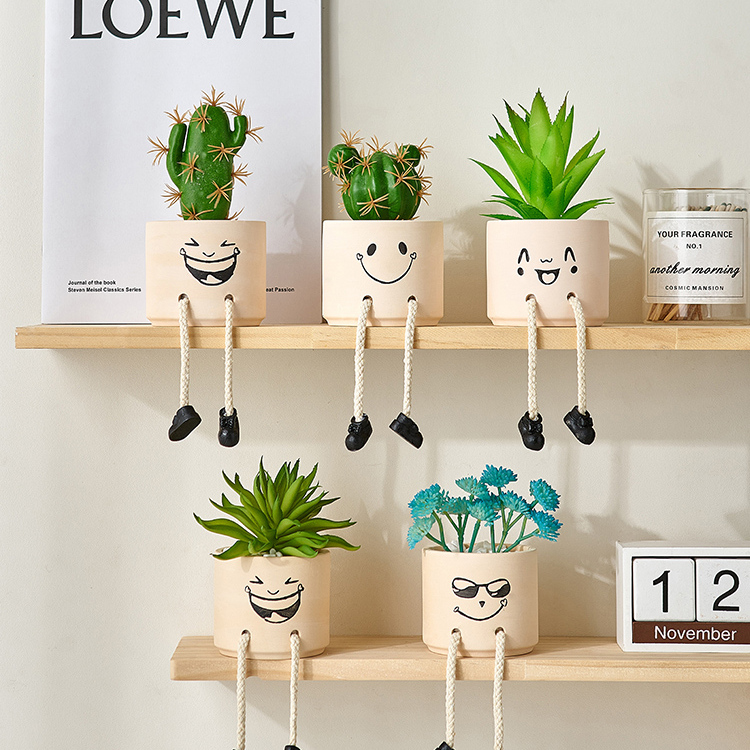 仿真绿植吊脚娃娃小摆件创意客厅电视柜墙上置物架桌面家居装饰品