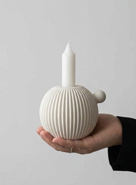 创意陶瓷条纹球形花瓶摆件