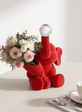 可爱大象造型红色花瓶摆件
