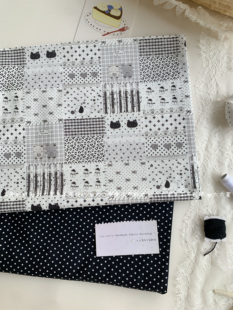 发饰包包发圈diy布 全棉40支印花布可爱卡通黑白色系拼布猫狗服装