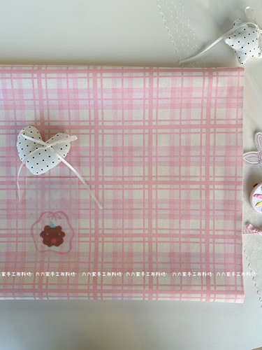 全棉40支印花布料ins韩系粉色格子服装口水巾包包发圈手工diy布