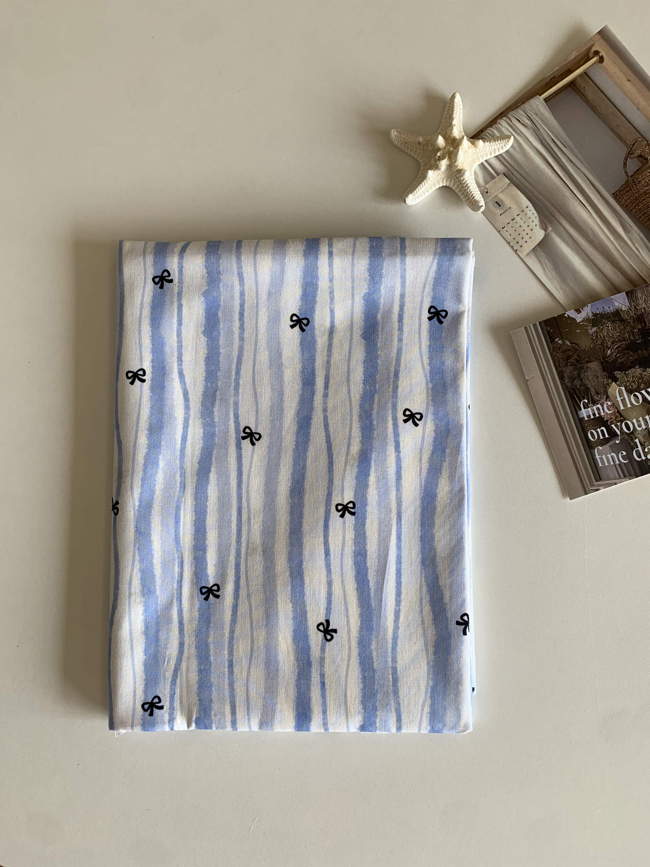 六六家40支全棉印花布料条纹蝴蝶结卡通面料家居服发饰童装布