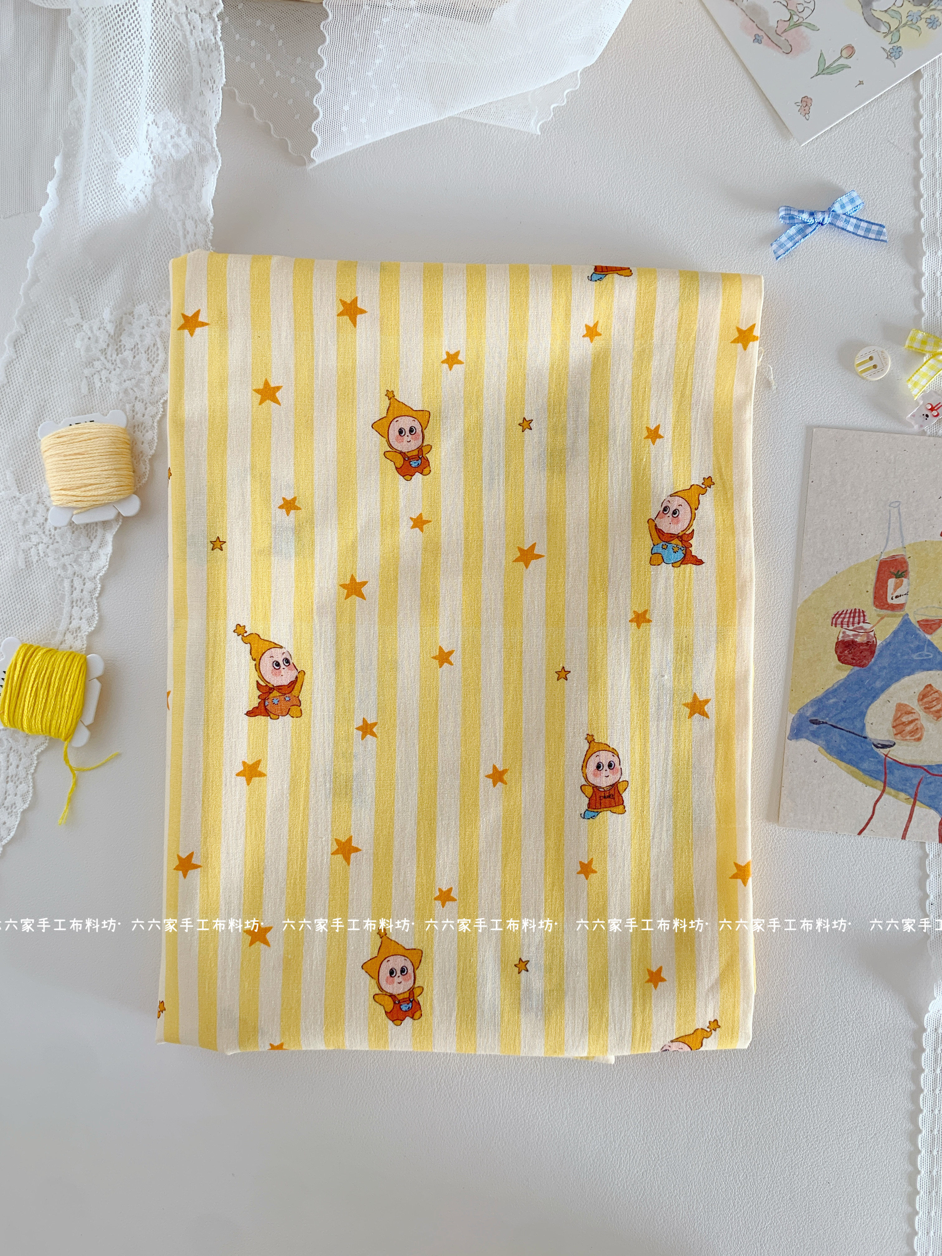全棉40支印花布料条纹可爱星星人服装发饰包包发圈手工diy布料