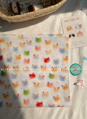 全棉40支印花布料ins可爱彩虹晕染猫猫头服装发饰包包发圈diy面料