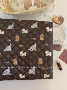 全棉印花菱格绗棉布料可爱斑点狗狗面料发饰服装包包手工diy