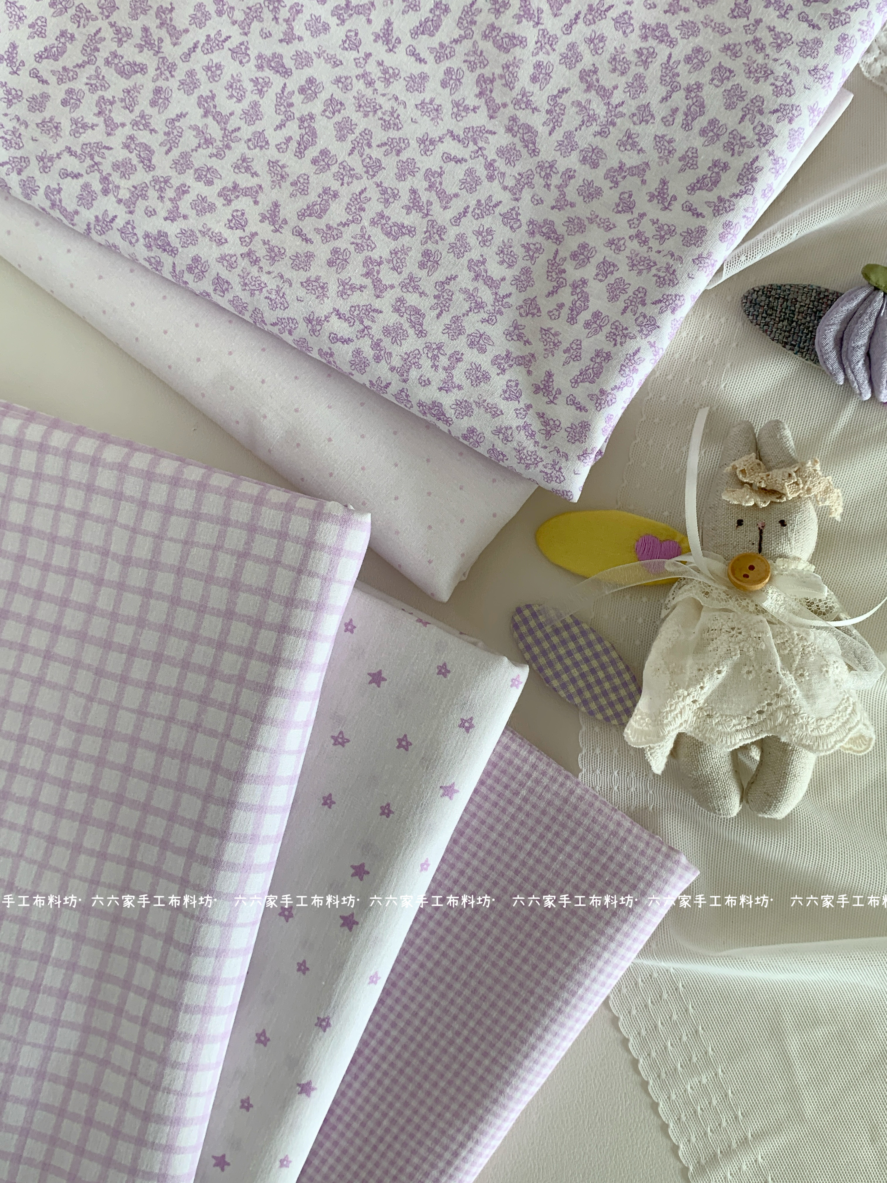 全棉40支印花布紫色系ins星星格子波点碎花家居服发饰童装diy,居家布艺,海绵垫/布料/面料/手工diy,淘宝优惠券,粉丝福利购,淘宝优惠卷
