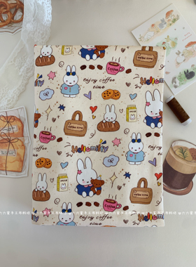 全棉可爱卡通八安帆布印花咖啡兔子下午茶围裙包包手工diy布料