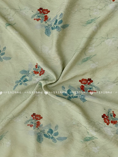 天丝麻印花面料茶花新中式复古风国风碎花布连衣裙女装旗袍布料