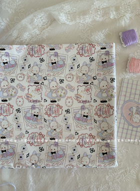 全棉可爱卡通八安帆布印花扑克少女天使兔围裙包包手工diy布料