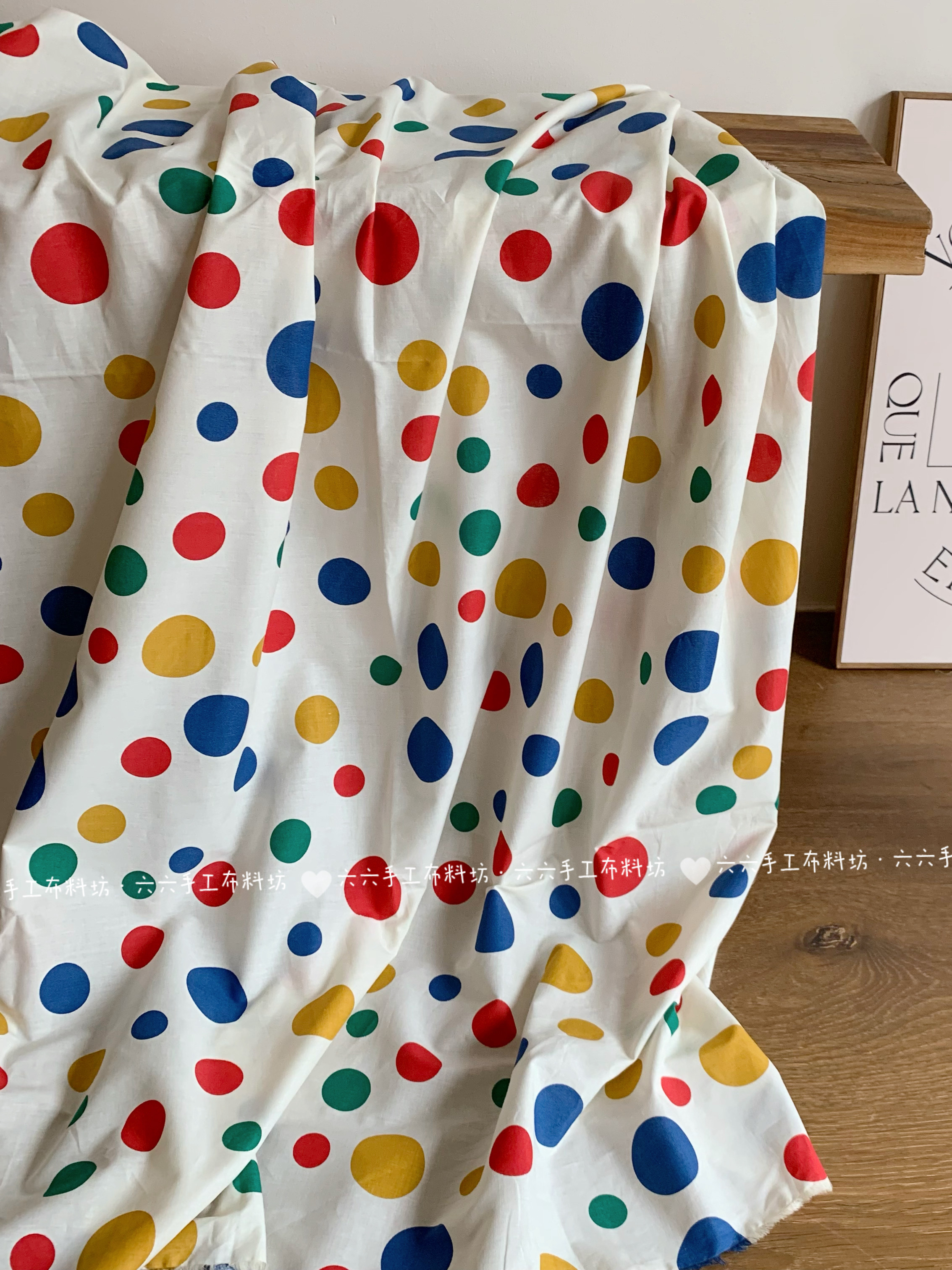 全棉60支印花面料彩色波点可爱风手工diy发饰桌布连衣裙家居服布