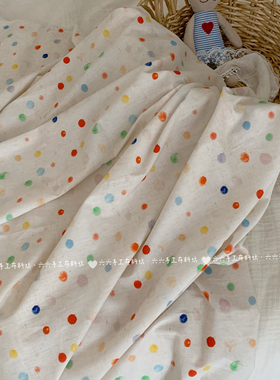 全棉40支印花面料彩色波点可爱风手工diy发饰桌布连衣裙家居服布