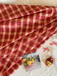 全棉40支印花布ins复古红格子蝴蝶结布家居服发饰童装布diy布料