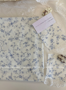 全棉40支印花布ins复古青花瓷素雅玫瑰花服装发饰包包发圈手工diy