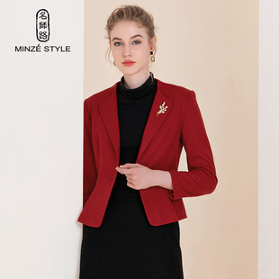 一粒扣西服上衣呢大衣职业 修身 名师路羊毛西装 外套女秋冬红色短款