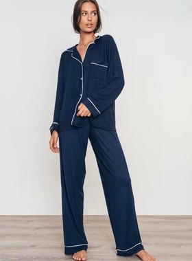 现货Eberjey女士睡衣套装长袖长裤纯色简约短袖七分裤舒服家居服