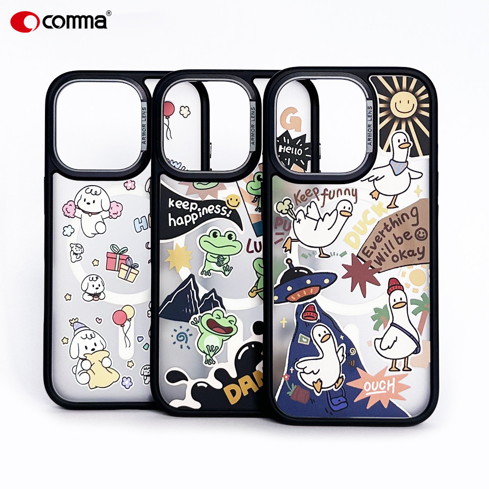 Comma适用于iPhone16promax文创拼贴手机壳16pro磁吸磨砂防摔壳16创意壳