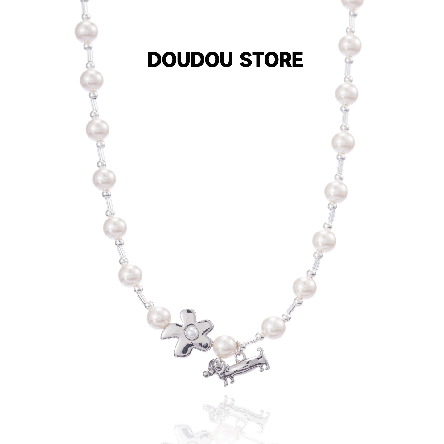 doudoustore珍珠小狗项链