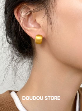 DOUDOUSTORE925银针简约拉丝几何耳钉女2025新款气质百搭耳环爆款
