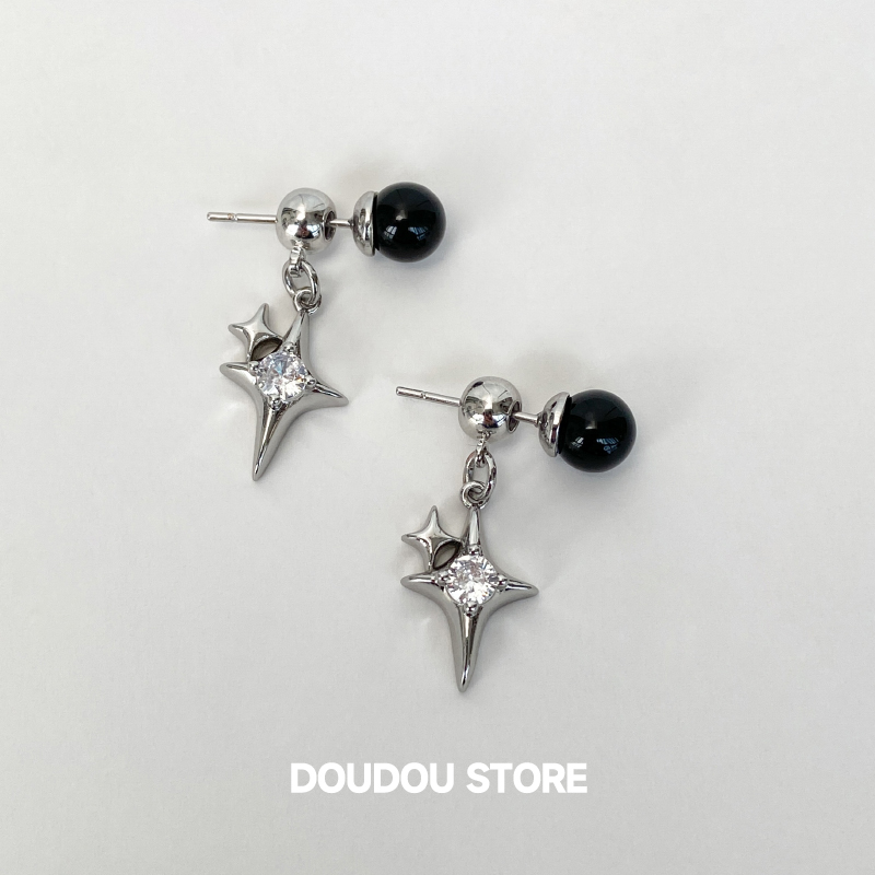 doudoustore四芒星黑玛瑙耳环