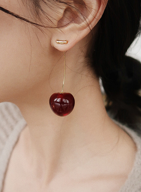 doudoustore樱桃耳环气质高级大方耳饰车厘子耳坠2021年新款潮女
