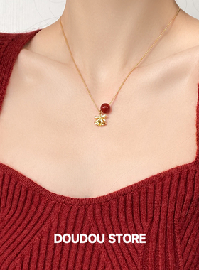 圣诞铃铛项链新年红色锁骨链女