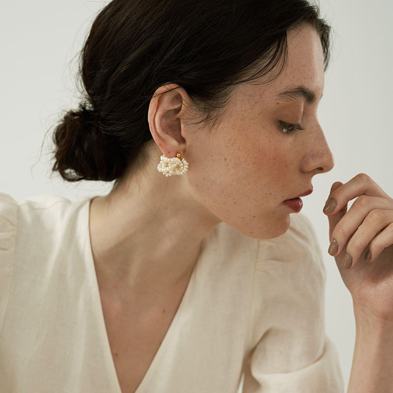 doudou花簇珍珠串法式风少女银针