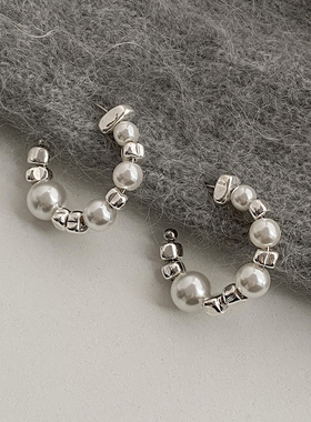 DOUDOUSTORE碎银子925银针高级珍珠湾C形耳圈耳环韩系简约耳钉