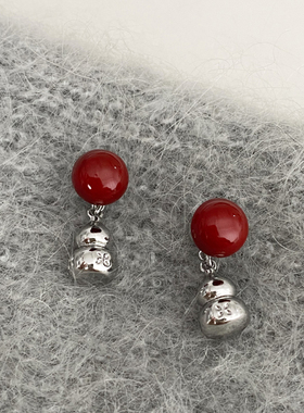 DOUDOUSTORE 925银针安可拉红酒红色葫芦耳环百搭新中式国风显白