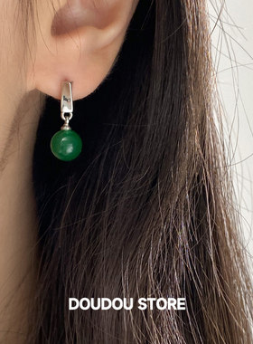 DOUDOUSTORE 925银针简约几何绿色新中式耳钉耳环耳坠新中式国风