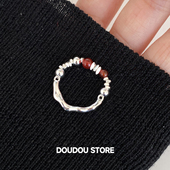 DOUDOUSTORE 高保色原创设计感红玛瑙碎银子戒指高级感简约日韩女