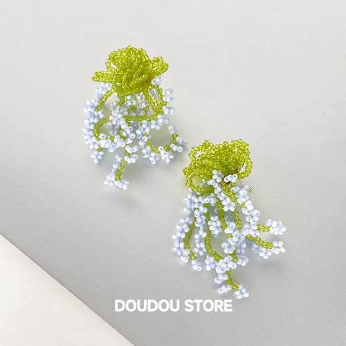 doudoustore花朵流苏串珠耳环