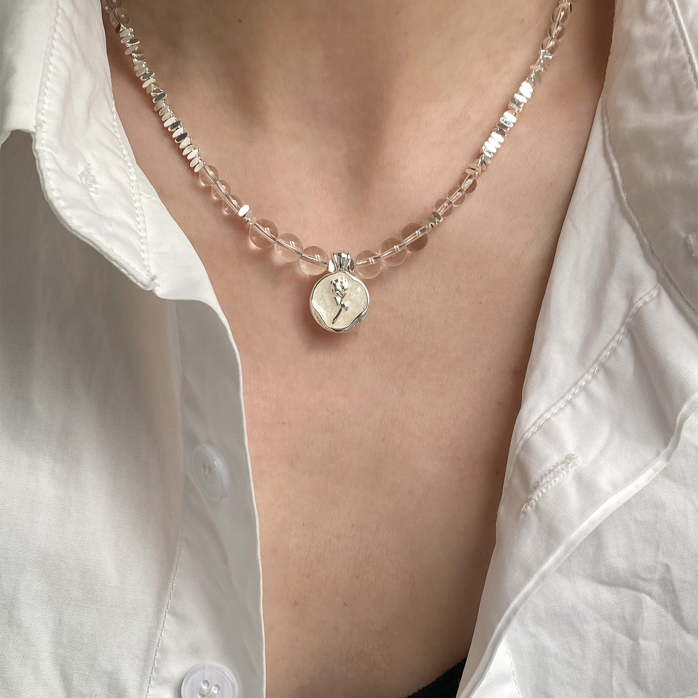 doudoustore玫瑰水晶项链