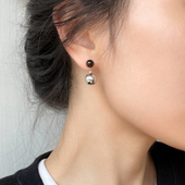 DOUDOUSTORE几何圆球美拉德虎眼石耳环一款 两戴金属球耳钉