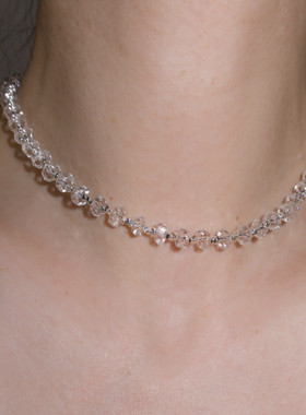 doudoustore天然刻面白水晶项链