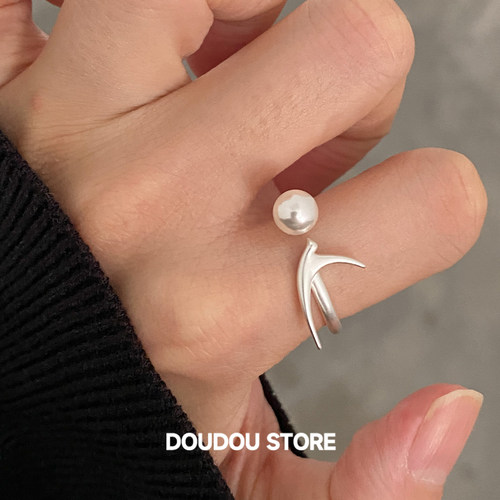 原创设计感飞鸟珍珠开口戒指