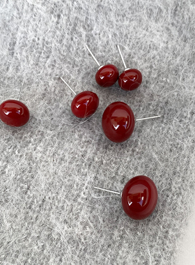 DOUDOUSTORE 925银针秋冬酒红色车厘子耳钉日常通勤红豆耳环耳饰