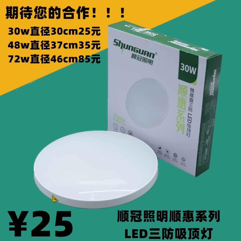 顺冠三防超薄纯白一体吸顶灯照明顺惠系列LED卫生间防尘虫潮灯具图片